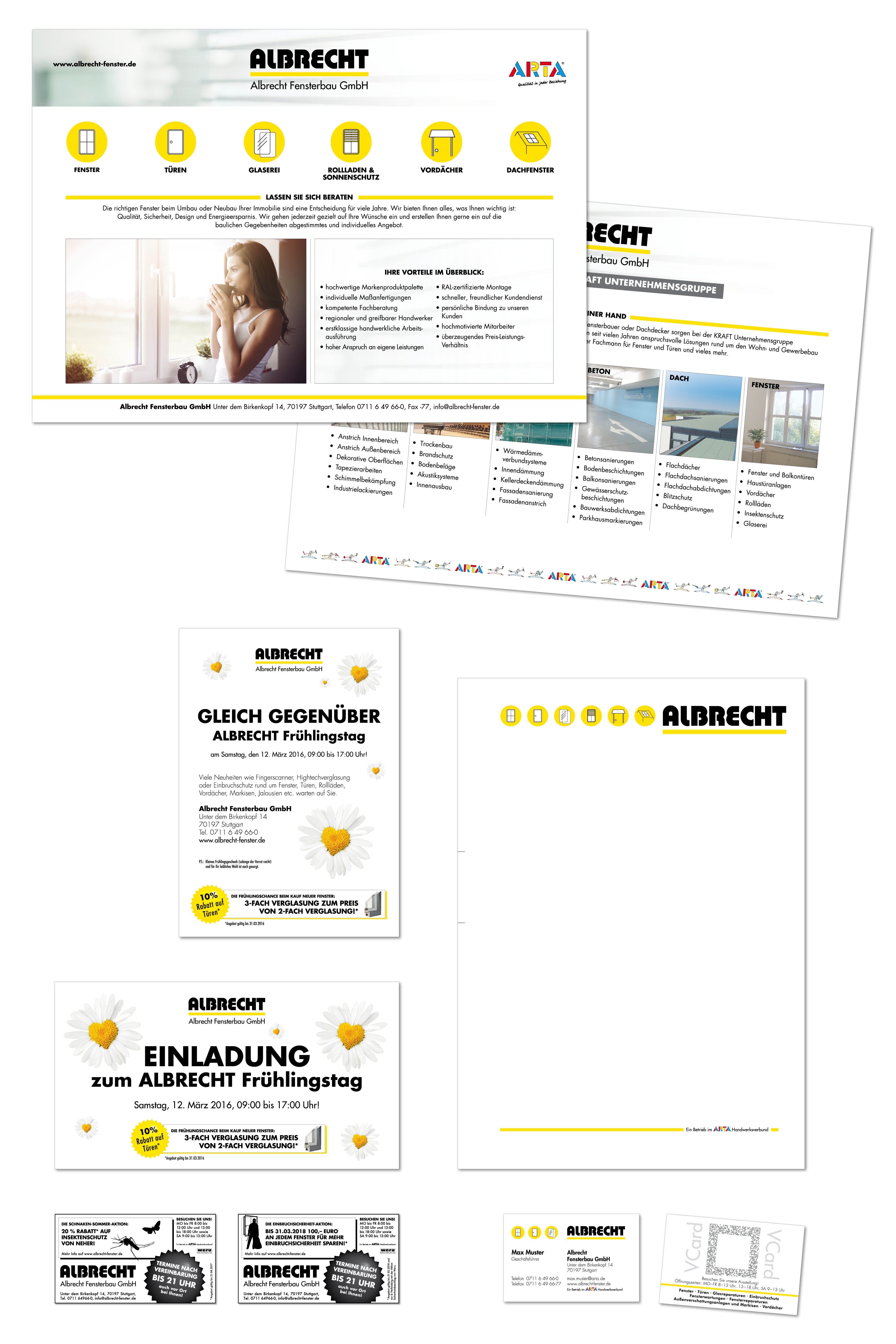Corporate Design Handwerk Fensterbau Werbung für ARTA / Albrecht Fensterbau